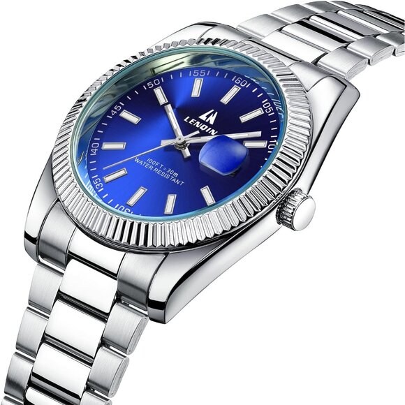⚡silver Blue Men Waterproof Analog Quartz Watch Men's Wrist with Date Luminous - Picture 3 of 14